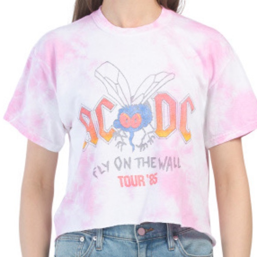 AC/DC Fly on the Wall Tour Boyfriend Tie Dye Crop 80s L